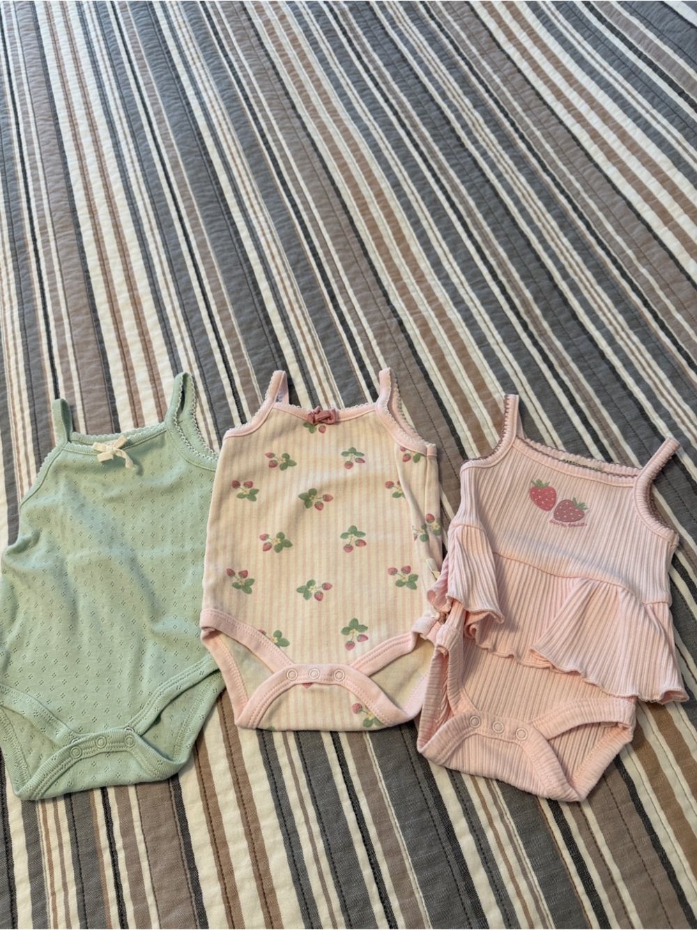 3-Pack Baby One-Piece Bodysuits in Pink & Green - Soft Rib and Eyelet Styles